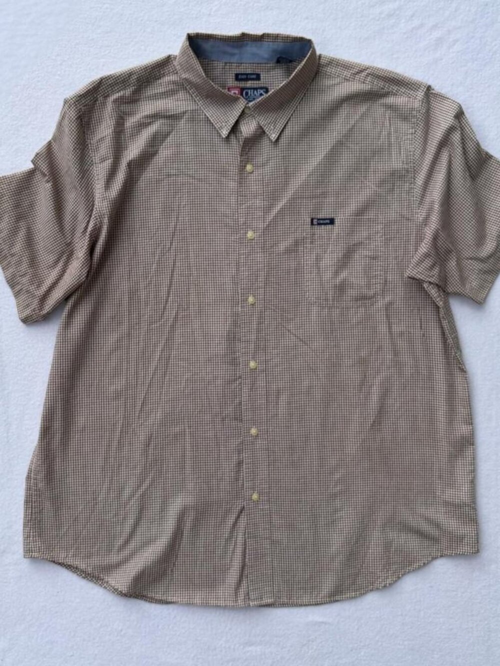 Vintage Chaps Men’s Easy Care Brown Gingham Short Sleeve Button-up Shirt Sz XXL